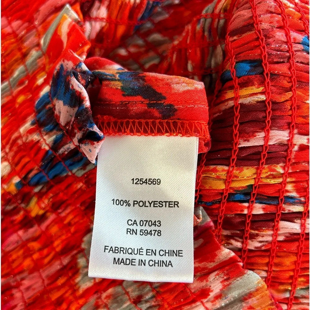 Rachel Zoe Ruffle Sleeve Smocked Waist Keyhole Neck Tie Blouse Top Size XS - Picture 8 of 12